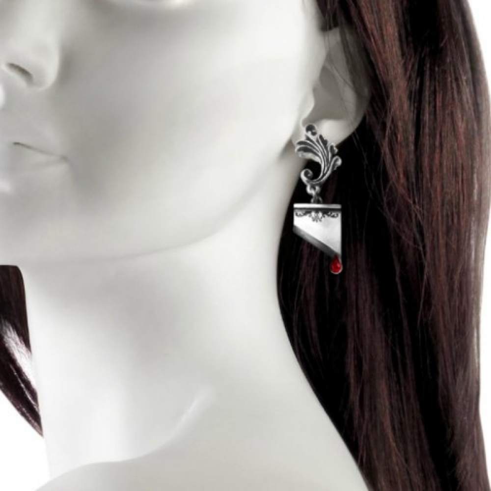 Alchemy Gothic Marie Antoinette Guillotine Earrings Red Crystals NWT - Picture 4 of 4